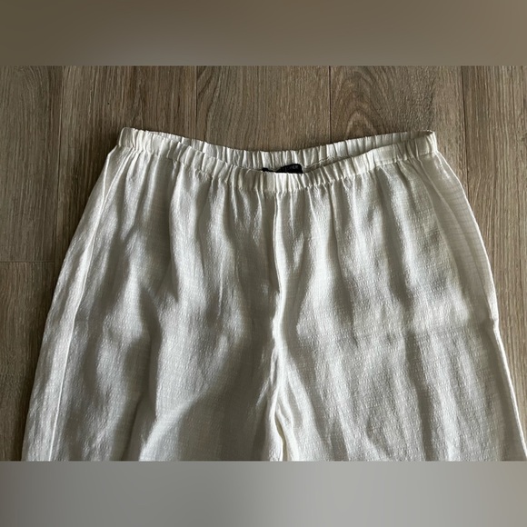 Eileen Fisher White Crop Wide Leg Linen Blend Ripple Pants - Size Small Petite - Picture 3 of 7